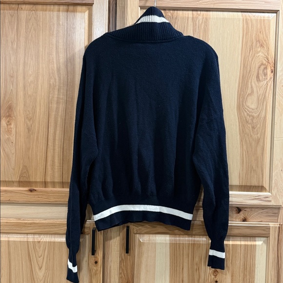 Sweaty Betty Women’s Navy Funnel Neck Half Zip-Up Sweater White Trim Size 14 - Picture 6 of 14